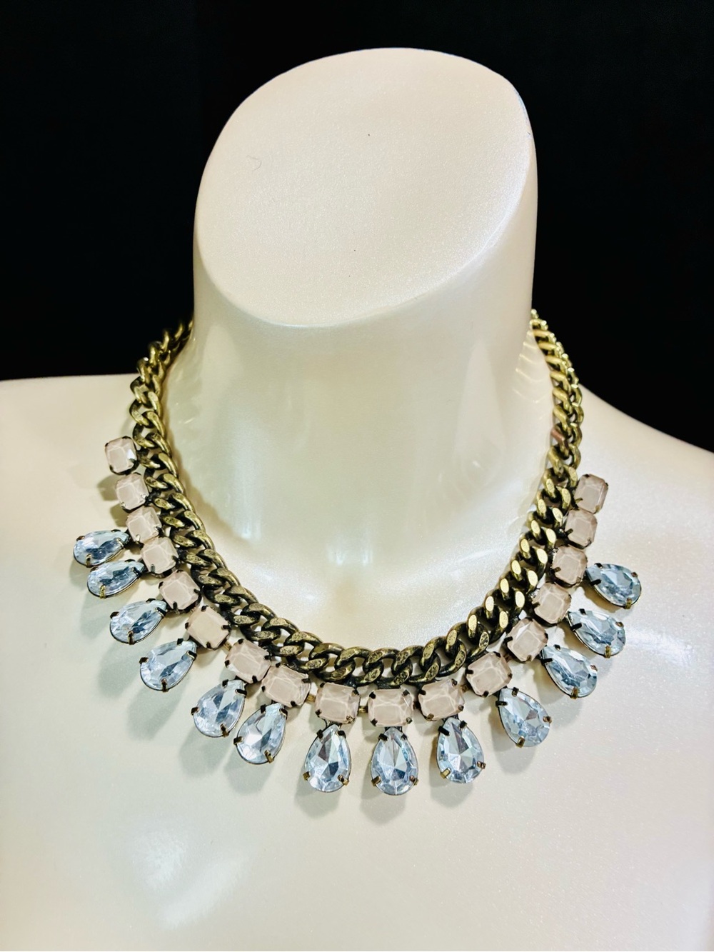 LOFT Gold-Tone Necklace with Clear Teardrop and Pinkish Mauv  Square Accents